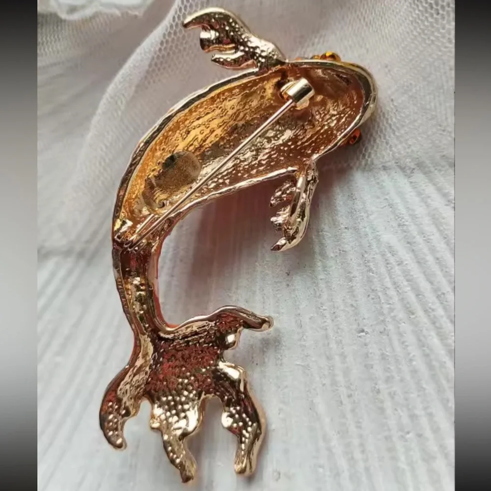 Koi Fish Orange Gold Enamel Brooch – Symbol of Luck & Prosperity
